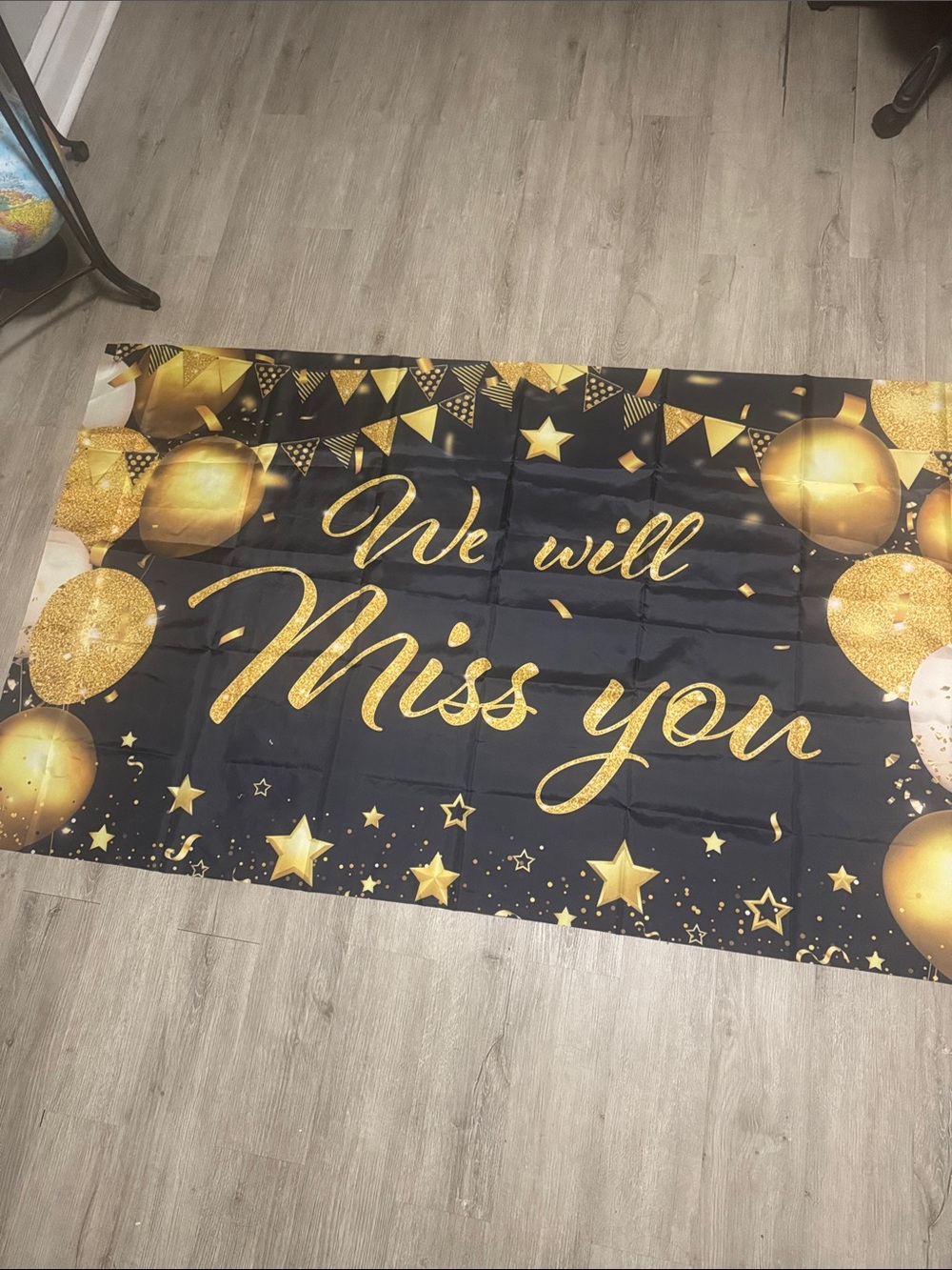 We Will Miss You Backdrop Banner - Black & Gold Celebration
